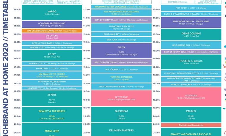 „Deichbrand at Home“ startet mit Elektro-Gig Der Time Table für das „Deichbrand at Home“.