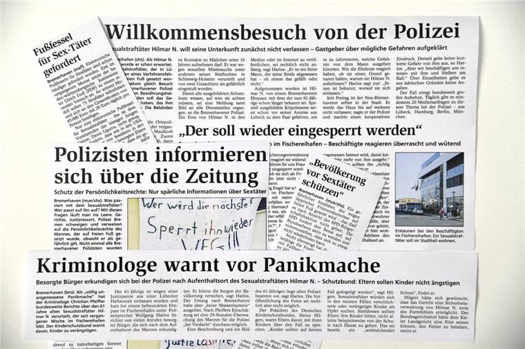 AfD trennt sich von Vorstandsmitglied Der Umzug des wegen eines juristischen Formfehlers auf freien Fuß gesetzten Sexualstraftäters nach Bremerhaven machte im Oktober 2008 bundesweit Schlagzeilen. Hier einige Ausrisse aus der NORDSEE-ZEITUNG. Foto Scheschonka/Schröder