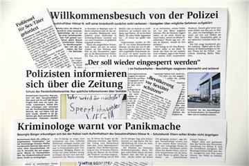 Der Umzug des wegen eines juristischen Formfehlers auf freien Fuß gesetzten Sexualstraftäters nach Bremerhaven machte im Oktober 2008 bundesweit Schlagzeilen. Hier einige Ausrisse aus der NORDSEE-ZEITUNG.  Foto  Scheschonka/Schröder