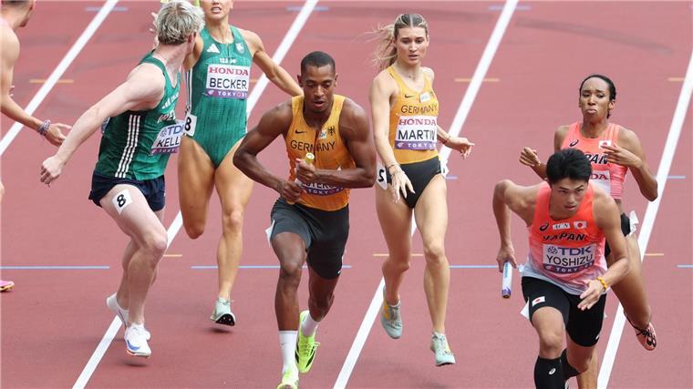 Die 4x400-Meter-Mixedstaffel um Johanna Martin und Emil Agyekum enttäuschte.