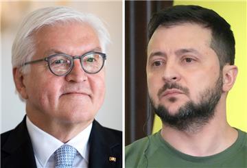 Die Bildkombo zeigt Bundespräsident Frank-Walter Steinmeier (links) und Wolodymyr Selenskyj, Präsident der Ukraine.