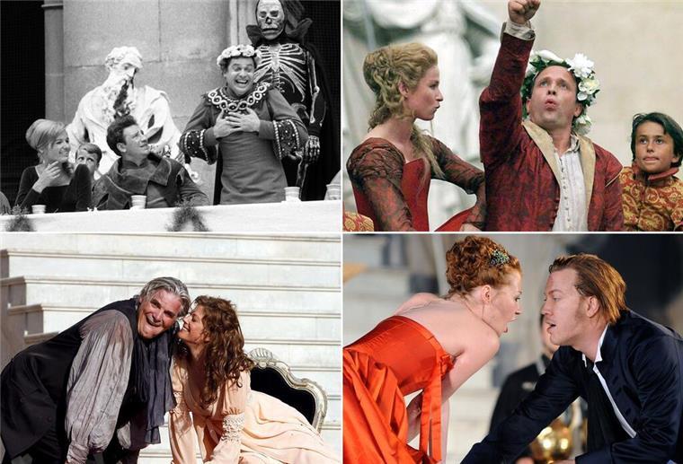800 Mal der Tod eines Superreichen in Salzburg Die Bildkombo zeigt Probenfotos der Salzburger Festspiele von verschiedenen Schauspielern in der Rolle des Jedermann - von oben links nach rechts: 1963 Walter Reyer, 1999 Ulrich Tukur (mit Dörte Lyssewski); unten links nach rechts: 2007 Peter Simonischek (mit Marie Bäumer), 2011 Nicholas Ofczarek (mit Birgit Minichmayr).