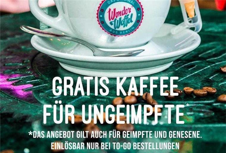 „Gratiskaffee für Ungeimpfte“: Wonder Waffel sorgt für Wirbel Die Desert-Kette Wonder Waffel hat mit ihrer Werbeaktion eine Debatte ausgelöst.