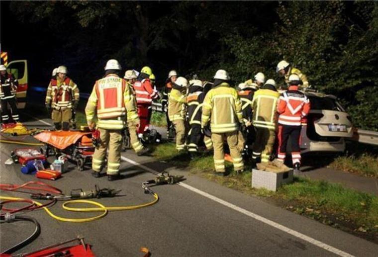 Halter meldet sich nach tödlichem Unfall mit ausgerissenen Pferden Die Feuerwehrleute mussten den Taxifahrer mit schwerem Gerät aus seinem Fahrzeug befreien. Er erlag seinen Verletzungen. Foto: Feuerwehr