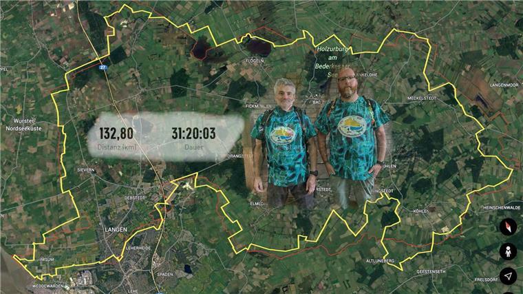 Die Wanderstrecke von zwei Männern digital aufgezeichnet.