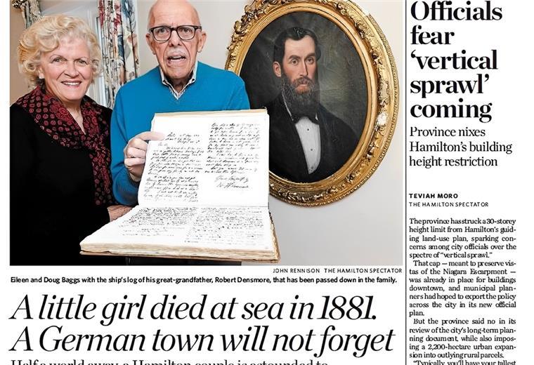 Nordenham auf Titelseite einer kanadischen Zeitung Die Titelseite des "Hamilton Spectator"