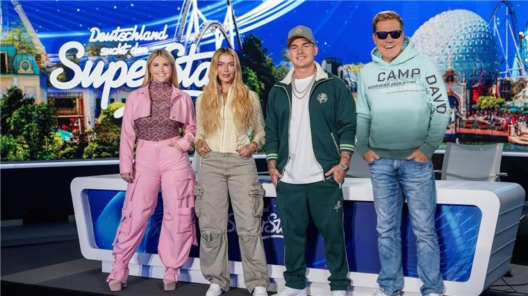 Neues „DSDS“-Casting - Ältester Kandidat ist 92 Die Jury: Beatrice Egli (l-r), Loredana, Pietro Lombardi und DSDS-Chefjuror Dieter Bohlen bei den Dreharbeiten.