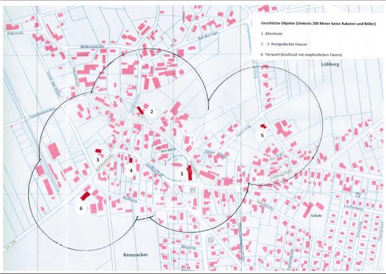 Wilstedt: Nicht überall im Dorf ist ein Silvester-Feuerwerk erlaubt Die Karte zeigt an, wo in der Gemeinde das Zünden von Silvester-Feuerwerken verboten ist.
