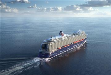 Ein Kreuzfahrtschiff fährt über das Meer