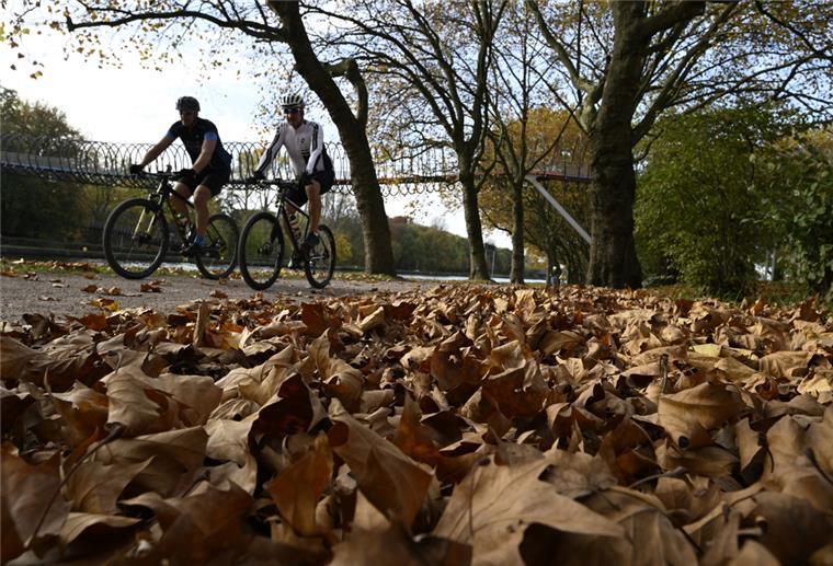 Ungewöhnlich milder Oktober-Ausklang Radfahrer nutzen das schöne, warme Wetter für eine Fahrt im Kaisergarten.