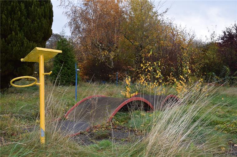 Nordenham: Adventure-Golf statt Minigolf als Lösung? Die Minigolf-Bahnen in Atens stehen noch, sind mittlerweile aber vom Grün fast überwachsen. Der Bauhof soll demnächst aufräumen.