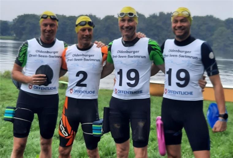 Triathleten des Blexer TB bei Drei-Seen-Swimrun erfolgreich Die Nordenhamer (von links) Carsten Reents, Björn Maywald, Thomas Völker und Torben Schramm erreichten tolle Ergebnisse.