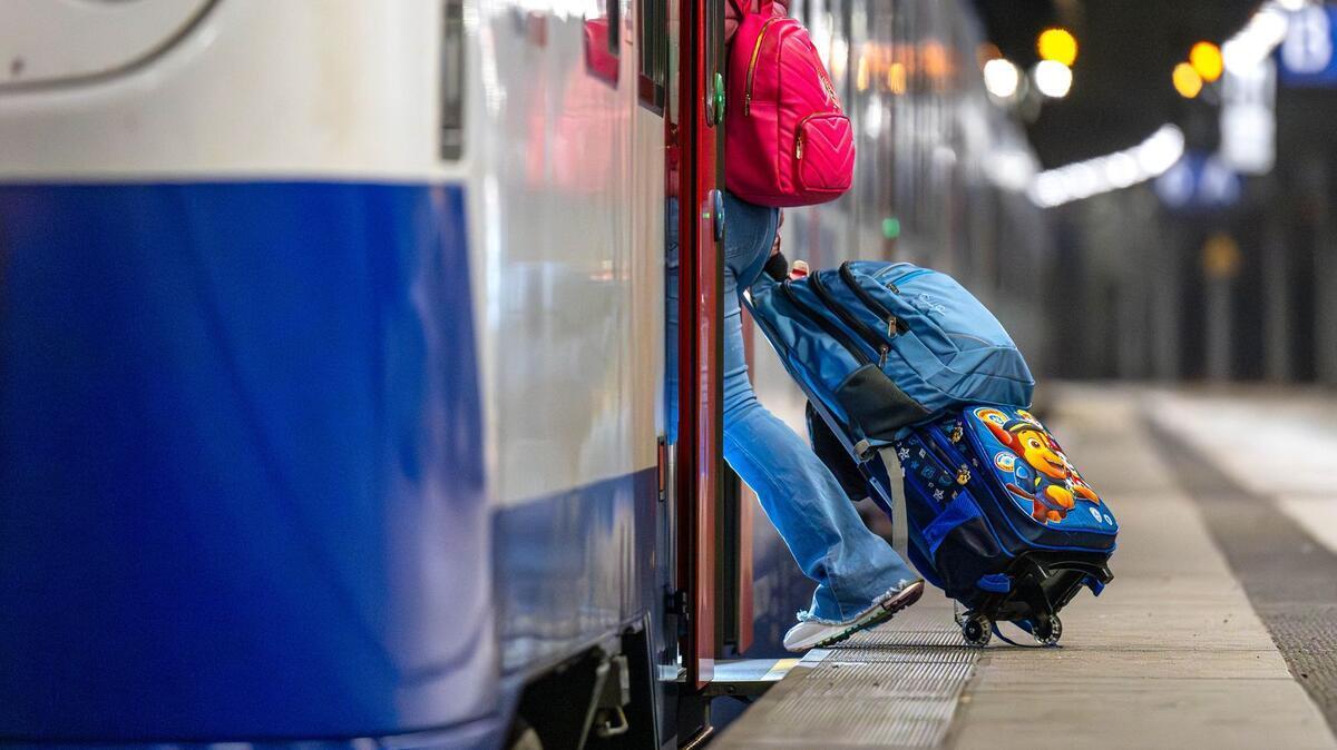 Bus statt Bahn: Neue Zugausfälle plagen Bremerhaven Symbolbild für Zugausfälle in Bremerhaven: Eine Frau mit Koffern steigt in einen Regiozug von Nordwestbahn