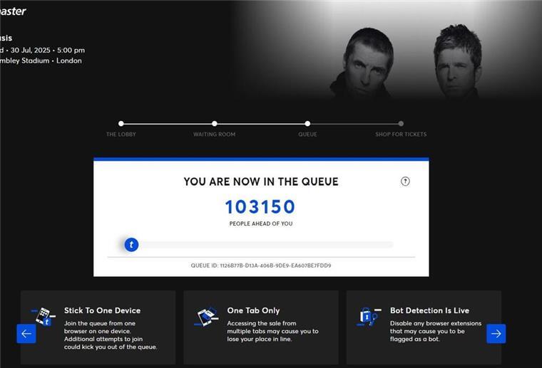 Tickets für Comeback-Tour von Oasis ausverkauft Die Online-Warteschlangen waren lang, um an Oasis-Tickets zu gelangen.