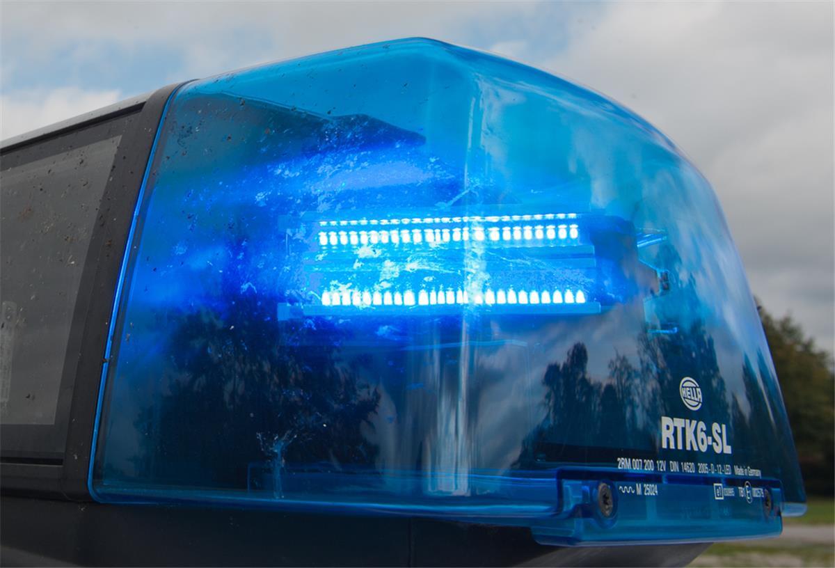 Cuxhaven: Polizei sucht Frau mit acht Hunden Ein Blaulicht leuchtet auf einem Polizeifahrzeug