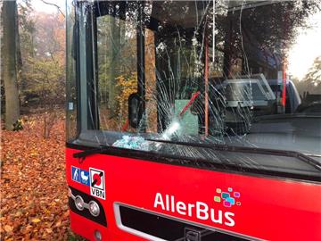 Die Windschutzscheibe des Busses wurde zerstört