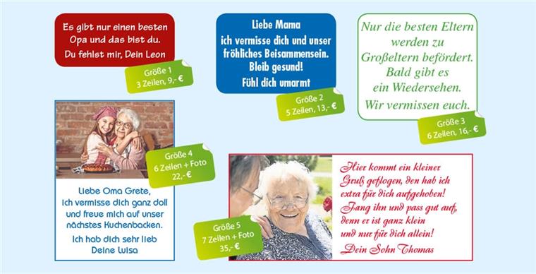 Schicke deinen Liebsten Grüße in der Zevener Zeitung - so geht's! Diese Anzeigenformate stehen euch zur Verfügung.