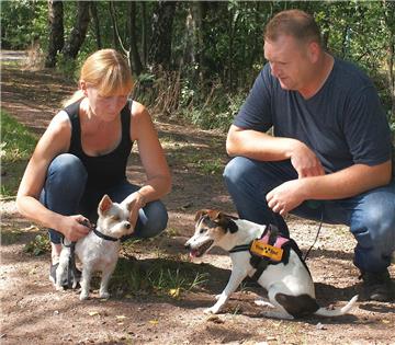 Diese beiden Hunde mit Handicap treffen sich hin und wieder, wenn sie mit ihren Besitzern spazieren gehen: "Lou" (links) und "Ronja".