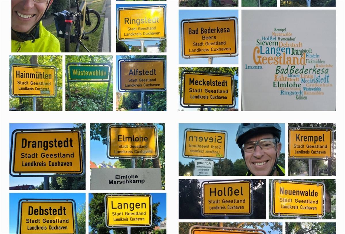 Ex-Polizist radelt an einem Tag zu den 24 Ortschaften Geestlands Diese Collage hat Reiner Sommer erstellt nach seiner Fahrradtour durch alle Geestländer Orrtschaften.