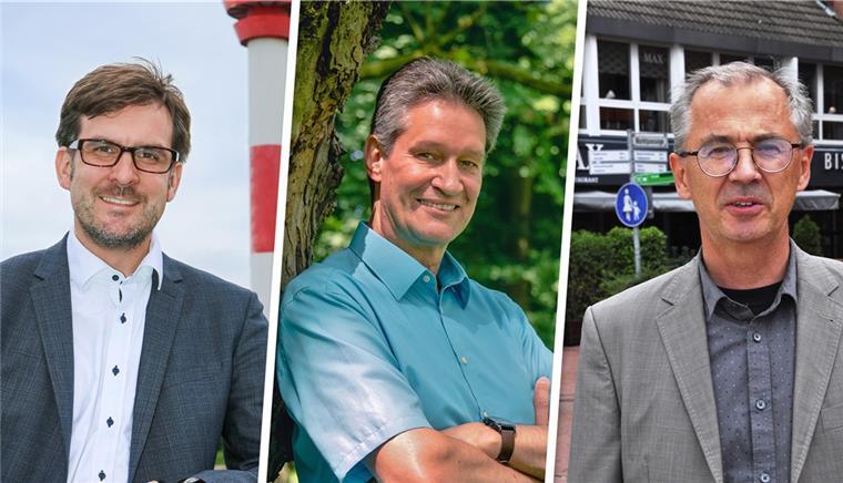Podiumsdiskussion der Kreiszeitung zur Bürgermeisterwahl in Nordenham Diese drei wollen Nordenhamer Bürgermeister werden (von links): Nils Siemen, Tim Lorenz und Raoul Krippner. Am Freitag, 3. September, stellen sie sich in der Friedeburg den Fragen der KZW-Redaktion und des Publikums.