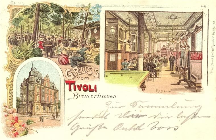 Das Tivoli in Bremerhaven: Wer erinnert sich noch daran? Diese Postkarte (etwa 1890) ist eines der frühesten Zeugnisse des Tivolis, das damals noch ein Restaurant mit Biergarten war.