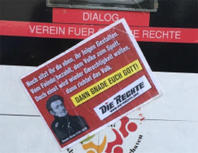 Ärger in Bremerhaven-Lehe: Rechtsextreme bekleben Briefkasten Dieser Aufkleber ist in Bremerhaven auf den Briefkasten des Vereins "Dialog - Verein für gleiche Rechte" gepappt worden.