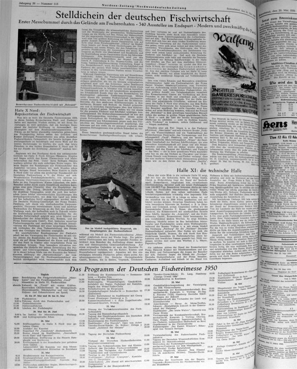 Ein Bericht über die Fischereimesse von 1950 in der Nordsee-Zeitung
