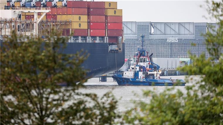 Klimaziele: Zweifel in maritimen Branchen Ein Containerschiff in Hamburg.