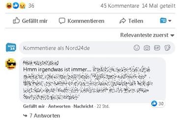 Ein Kommentar unter einem Facebook-Post von nord24.