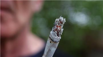 Ein Mann hält einen Joint.