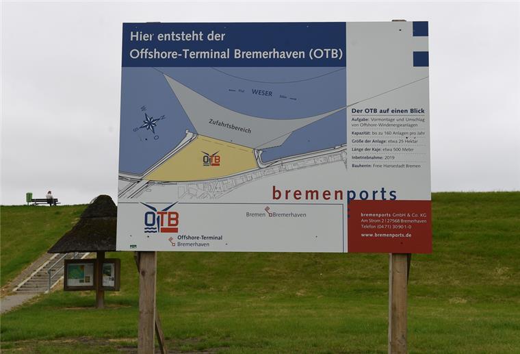 Bremerhaven: Geplatzter Offshore-Terminal kostet Millionen Gelände mit Schild für den geplanten Offshore-Terminal in Bremerhaven