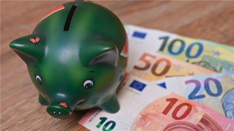 Inflation in Niedersachsen schwächt sich auf 3,1 Prozent ab Ein Sparschwein steht auf einem Tisch neben Eurobanknoten.
