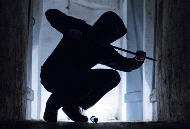 Gefahr in der dunklen Jahreszeit: Diese Türsicherungen halten Einbrecher auf Ein "Einbrecher" hebelt mit einem Brecheisen eine Tür im Keller eines Wohnhauses auf (gestellte Szene).