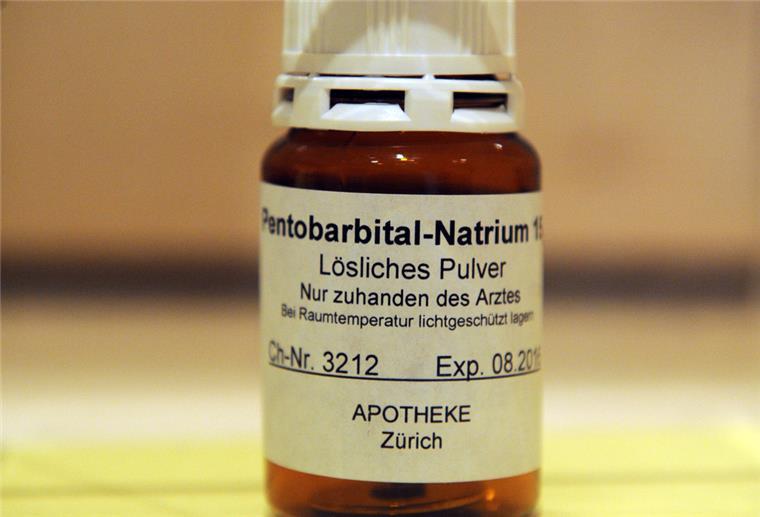 Eine leere Flasche mit Pentobarbital-Natrium.