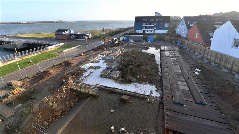 Bau der Attraktion Bluehouse auf Helgoland verzögert sich Eine Übersicht des Baufeldes der geplanten Touristen-Attraktion Bluehouse auf Helgoland.