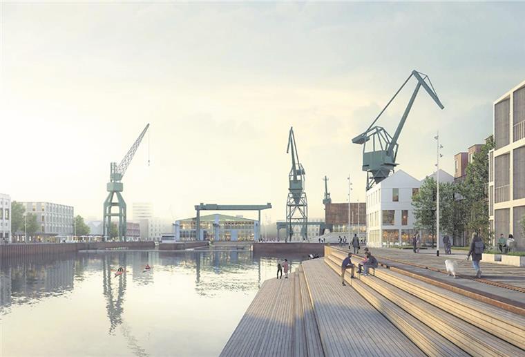 Werftquartier - bremst Corona die Bürger aus? Einer der drei Vorschläge wie das Werftquartier geplant werden kann. Diesen liefert „Cobe“ aus Kopenhagen.