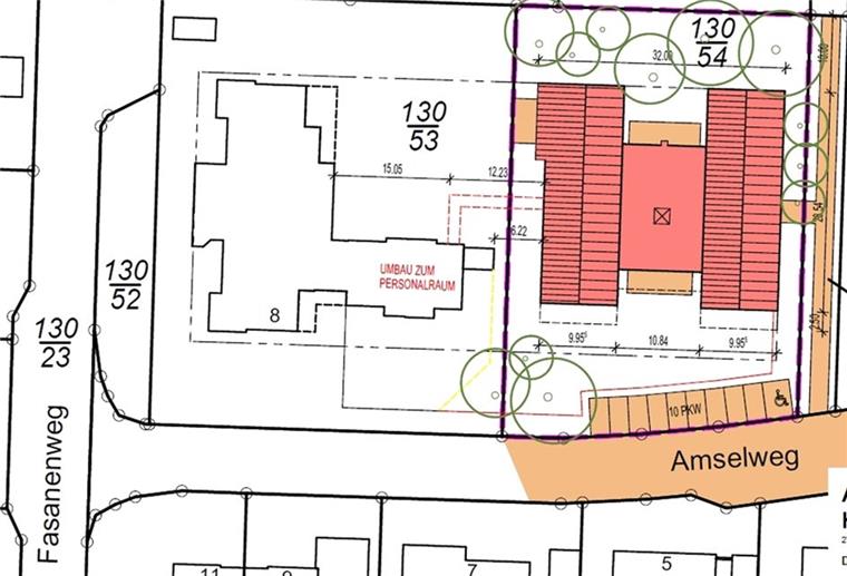 Tarmstedt: Kita-Neubau soll bis August 2021 stehen Fast 630 Quadratmeter groß wird der Kita-Neubau neben dem bereits bestehenden Kindergarten Fasanenweg in Tarmstedt. In dem Bereich, der in der Zeichnung rot markiert ist, entsteht neuer Platz für Kinder.