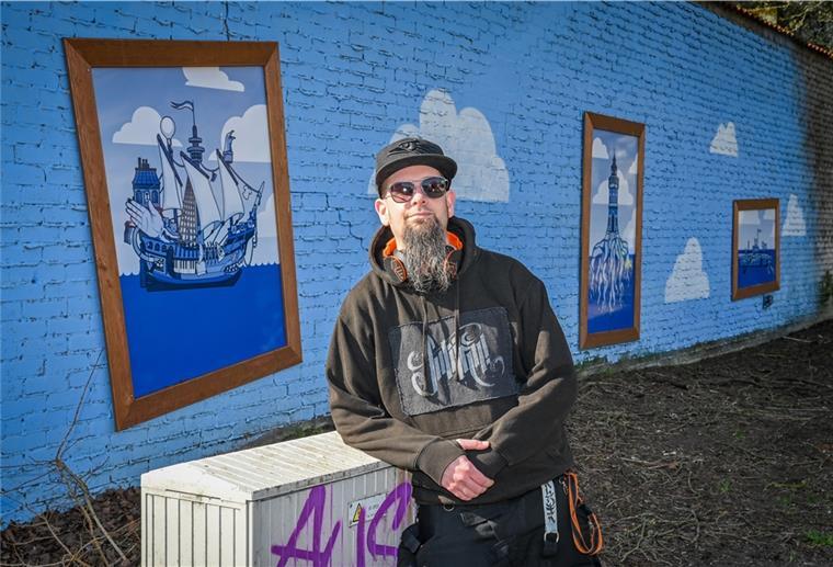 Neue Streetart in Bremerhaven gesichtet Florian Eybe hat am Parkplatz an der Stormstraße/Lessingstraße eine Hauswand gestaltet.