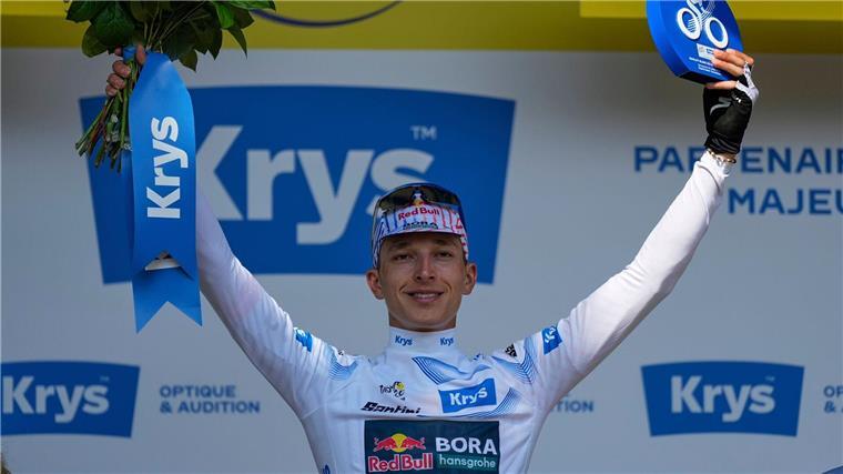 Florian Lipowitz fährt bei der Tour weiter in Weiß.