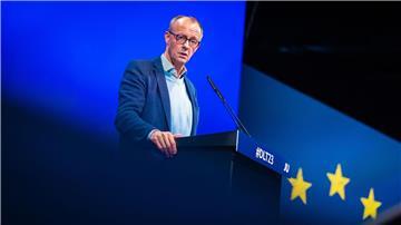 Friedrich Merz, CDU-Bundesvorsitzender und Fraktionsvorsitzender der CDU/CSU-Fraktion, spricht auf dem 75. Deutschlandtag der Jungen Union.