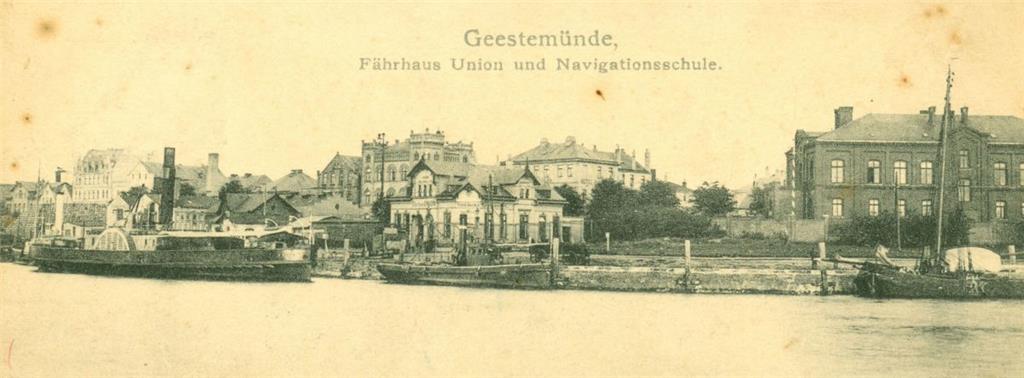 Geestemünde: Fährhaus Union und Navigationsschule. Die Aufnahme vom Geestevorhaf...
