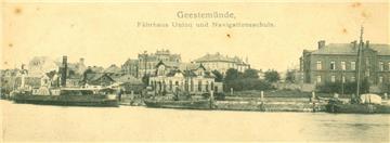 Geestemünde: Fährhaus Union und Navigationsschule. Die Aufnahme vom Geestevorhaf...