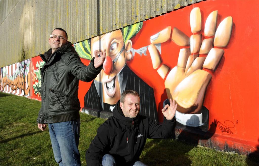 Graffiti-Sprayer in der Oststraße. Foto Scheschonka