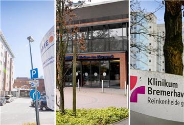 Die Bremerhavener Krankenhäuser: (von links) Ameos-Klinikum Mitte, Ameos-Klinikum am Bürgerpark und Klinikum Reinkenheide