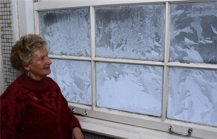 Hier blühen nur noch Eisblumen: Elfriede Priesing in ihrem Haus.  Foto  Scheer