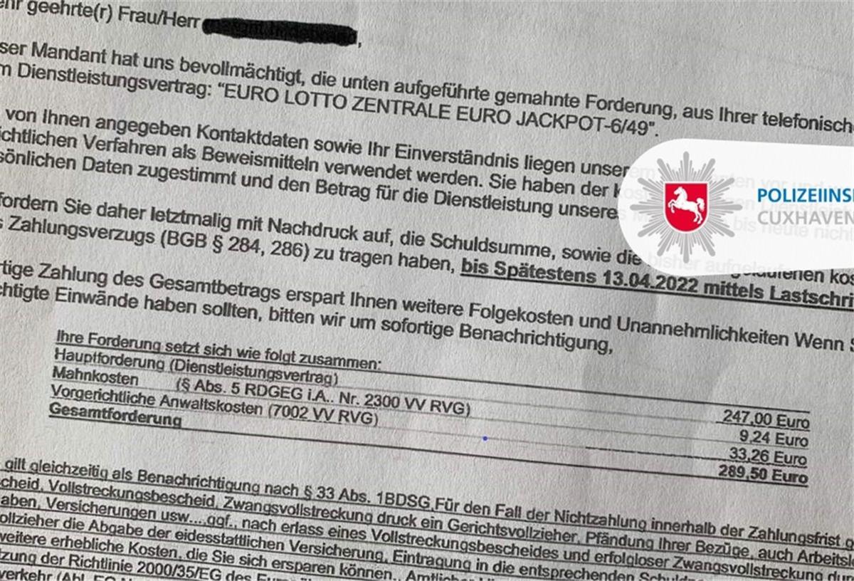 Hier ein Beispiel für ein falsches Mahnschreiben.