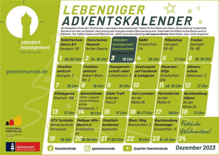 Geestemünde im Advent: Ein tägliches Erlebnis Hier finden Sie alle Termine des "Lebendigen Adventskalenders" in Geestemünde.