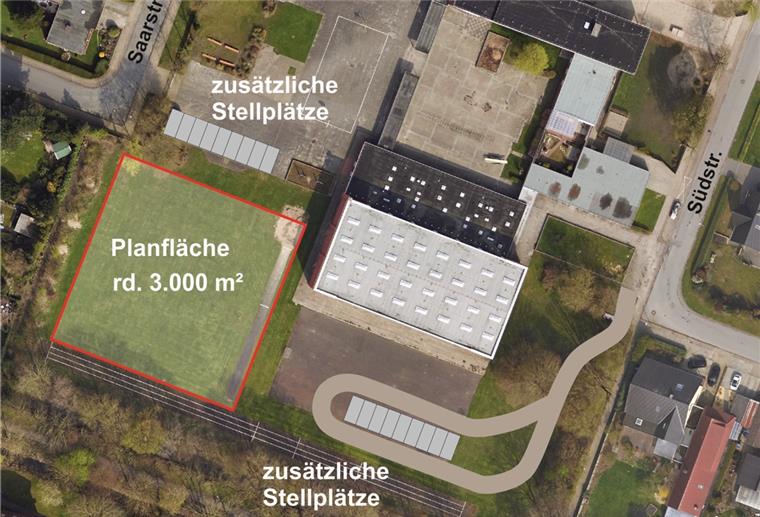 Nordenham: Kita-Neubau auf Südschul-Gelände geplant Hinter der Sporthalle Süd soll auf rund 3000 Quadratmetern eine neue Kindertagesstätte gebaut werden.