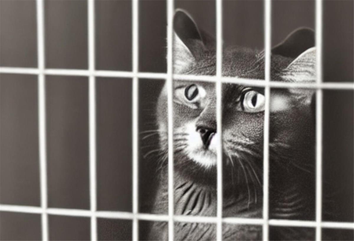 Katze als Übernachtungsgast im Polizeirevier Hinter Gittern - der Katzenknast. So dramatisch, wie es dieses KI-generierte Bild darstellt, war der Aufenthalt der Katze auf dem Geestemünder Polizeirevier hoffentlich nicht (Symbolbild).