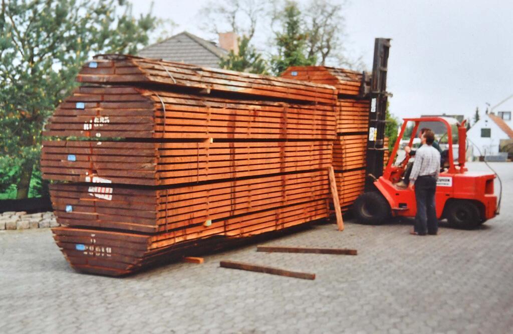 Holzlieferung: ein zersägter Mahagonistamm.